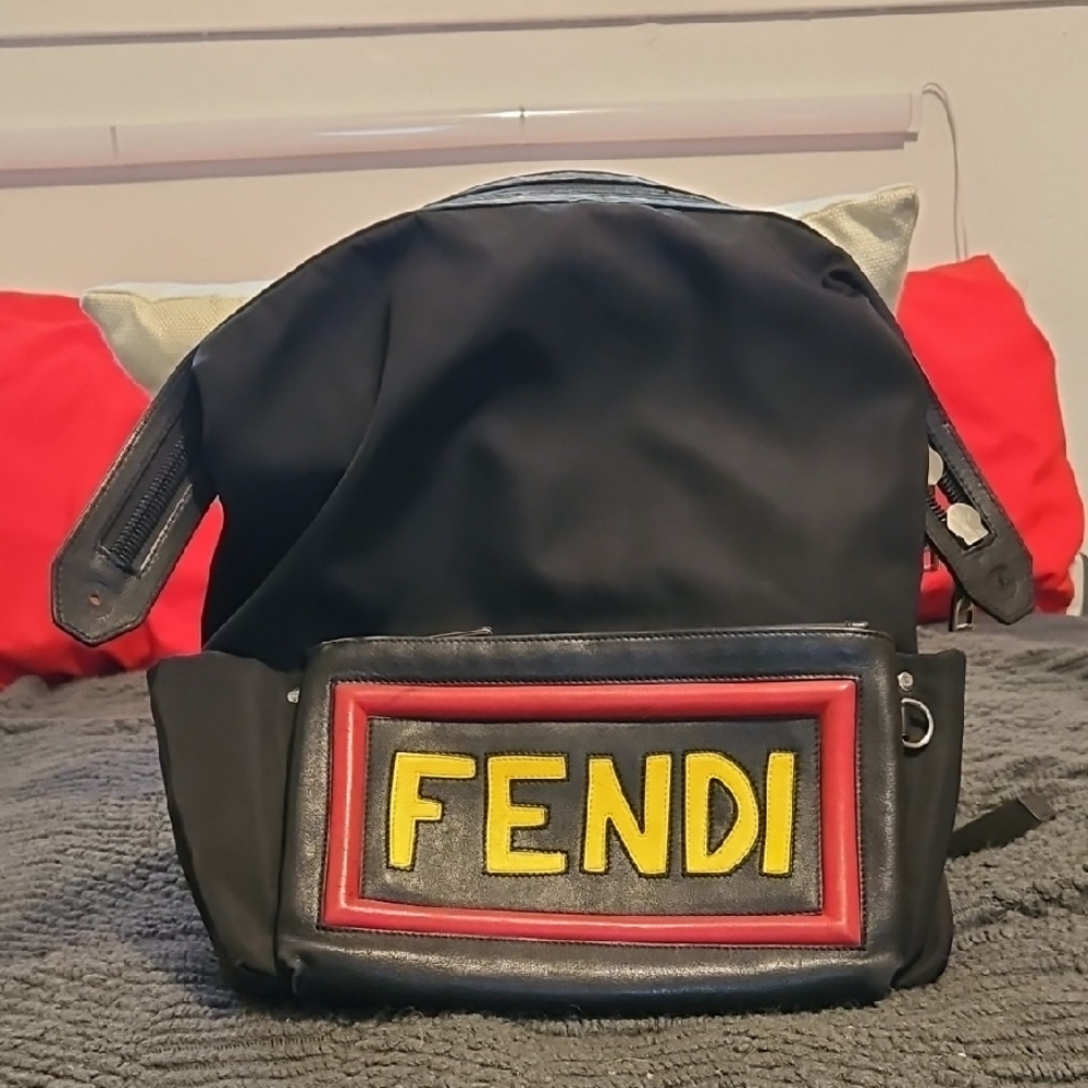 Authentic Fendi Vocabulary Black Nylon And Leather Backpack Unisex Designer RARE